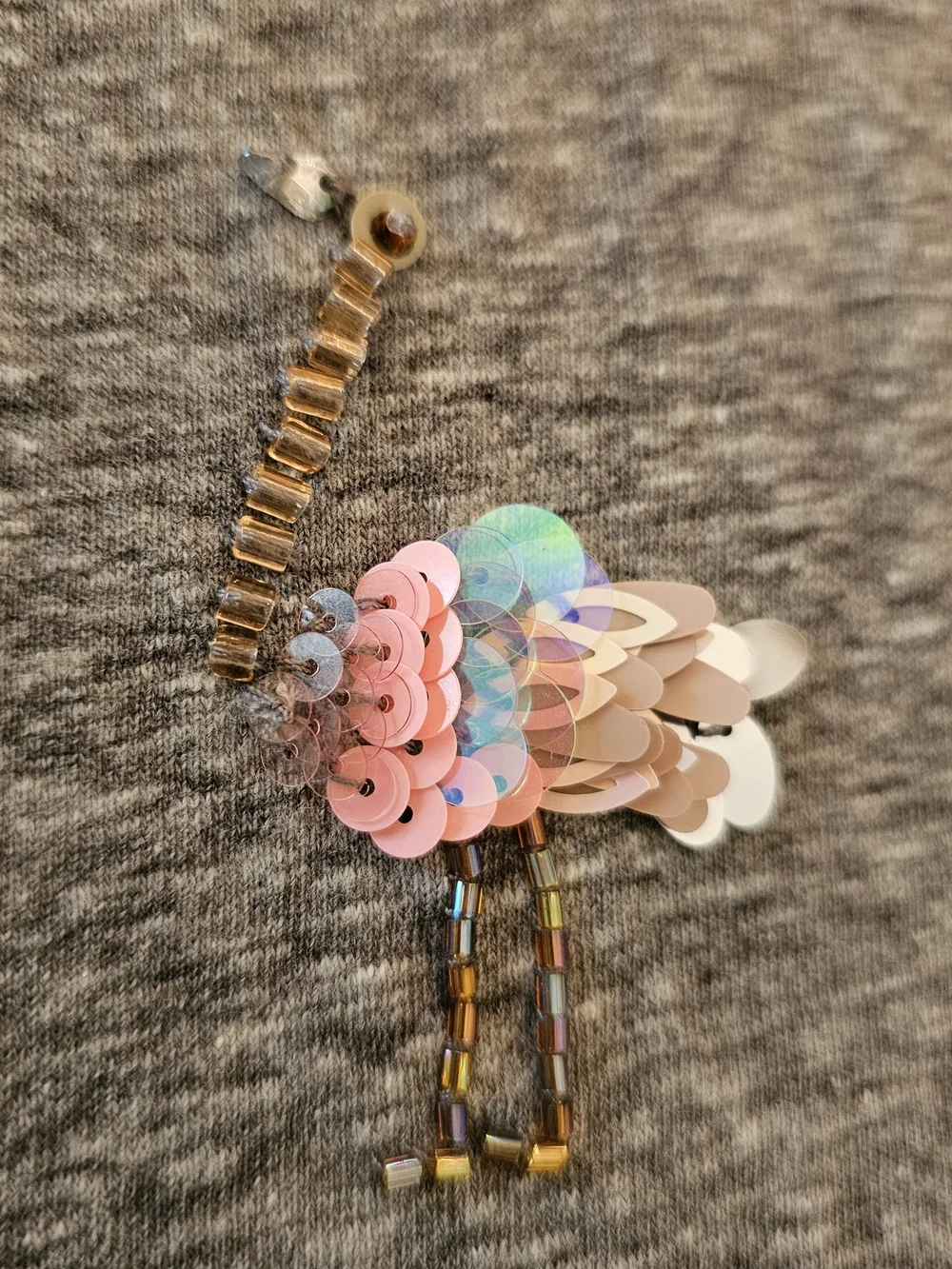 J.Crew Heather Grey Sequin Flamingo Crewneck Tee Shirt S